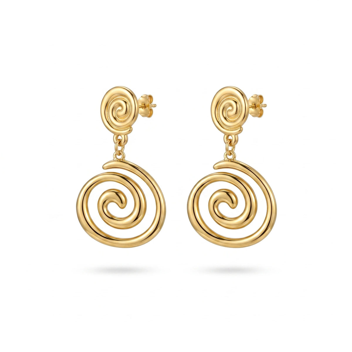 QIAOREN 13217 Gold Plated Spiral Drop Earrings for Women Stainless Steel Swirl Statement Modern Fashion Jewelry