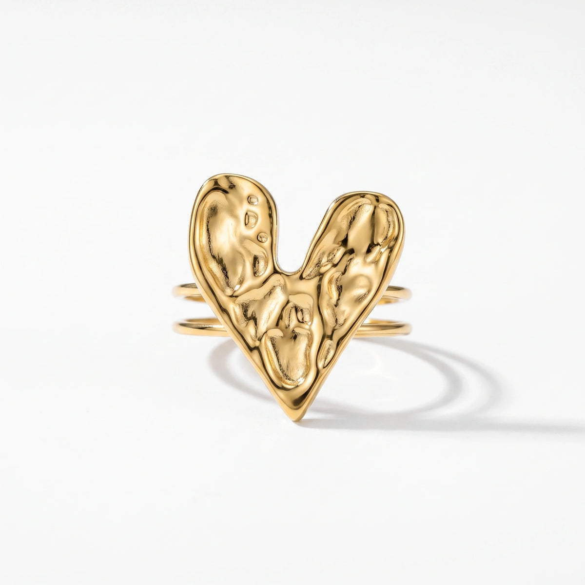 QIAOREN 14279-83 Vintage Hammered Heart Open Cuff Ring Set, Adjustable Stackable Stainless Steel Statement Rings