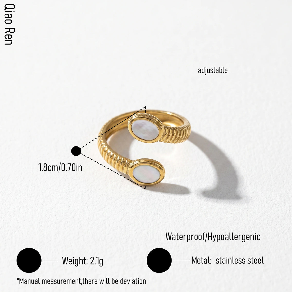 QIAOREN 14232-38 White Enamel Irregular Wave Open Ring Set, Abstract Curved Adjustable Stackable Ring Jewelry Gift