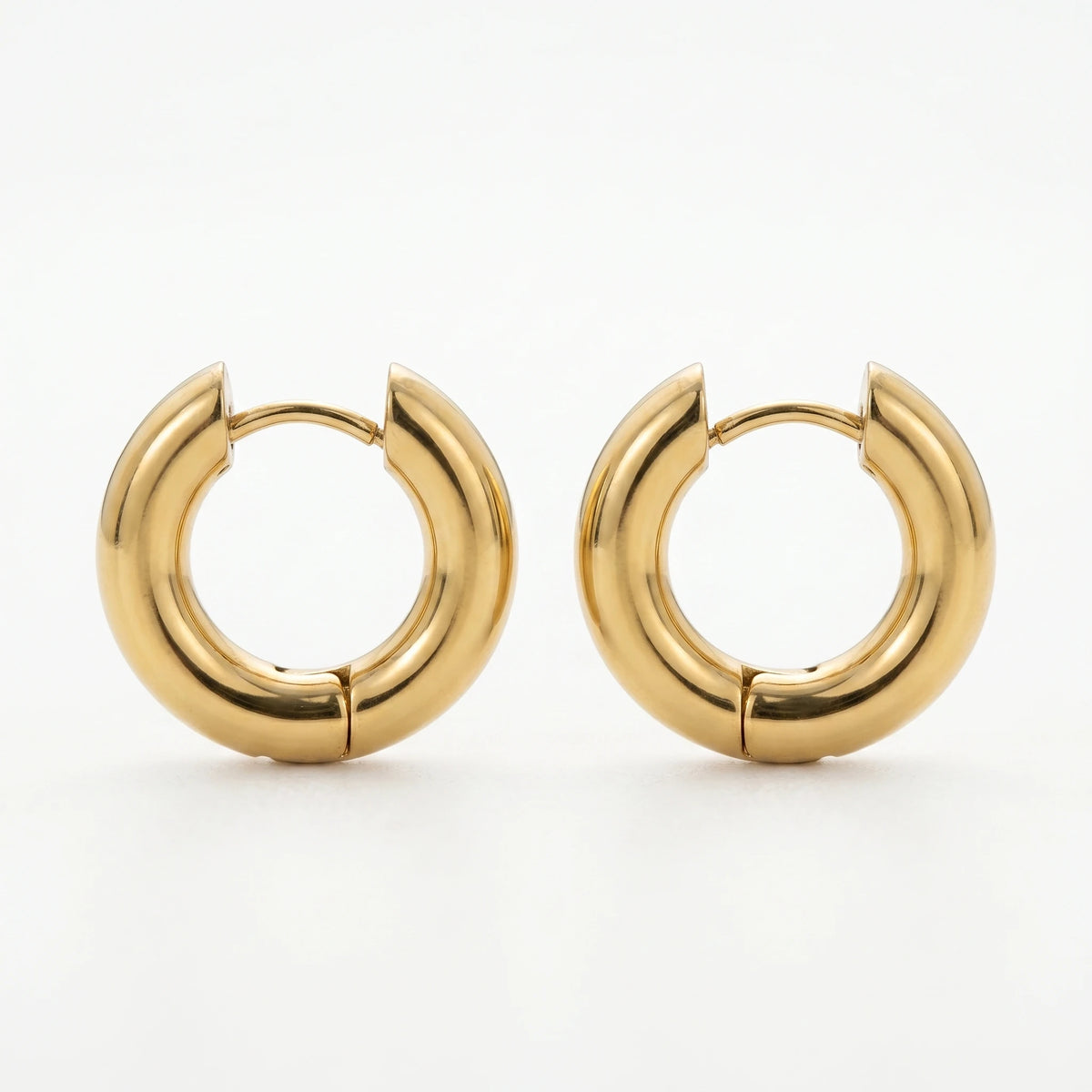 QIAOREN 12502In Stock Tarnish Free Waterproof Chunky Gold Hoops Stainless Steel Puffy Thick Round Earrings Latchback Hoops Women