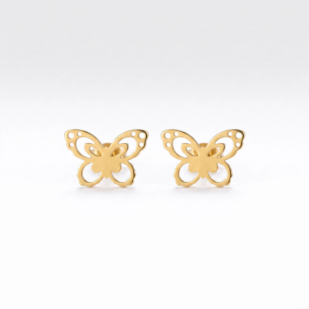 QIAOREN 13252 3 PCS Set 18K Gold Plated Stainless Steel Butterfly & CZ Stud Earrings Set Hollow Solid Butterfly Round Zircon