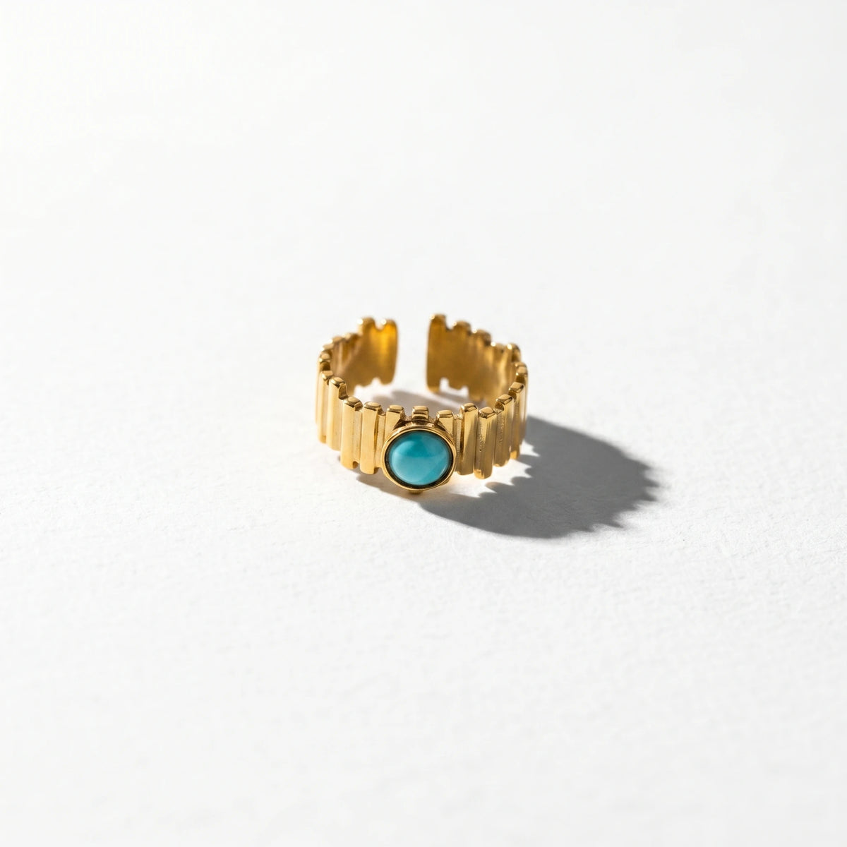 QIAOREN 13151-55 5Pcs Gold Stainless Steel Turquoise Open Ring Set Geometric Stackable Adjustable Boho Waterproof Jewelry