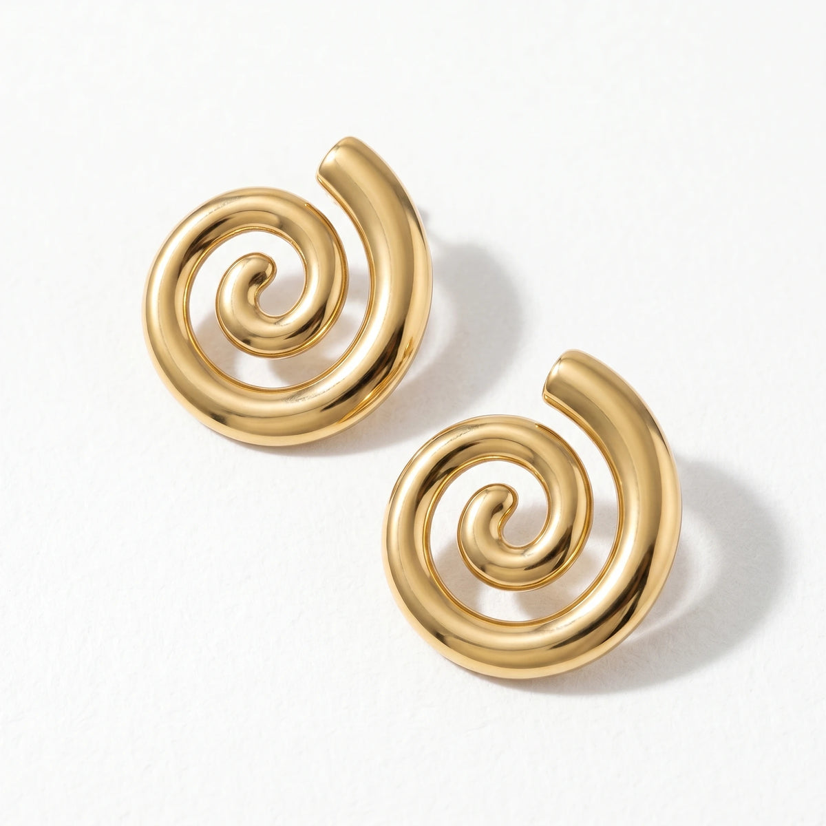 QIAOREN 10953 Geometric Spiral Stud Earrings Stainless Steel 18K Gold Plated Hypoallergenic Statement Jewelry for