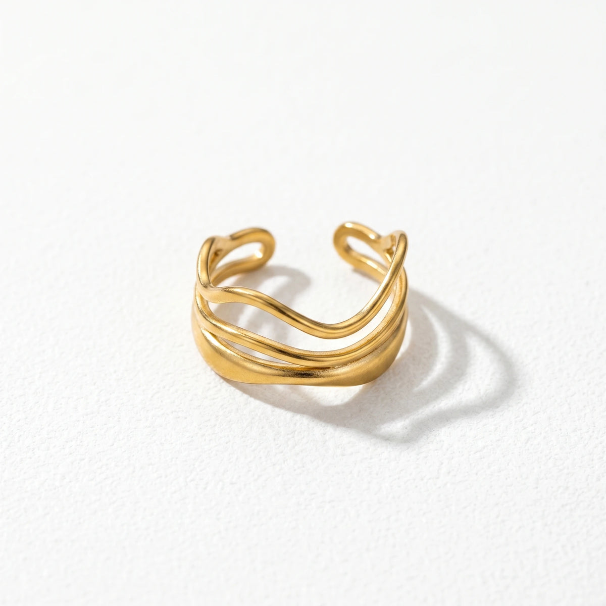 QIAOREN 13071-75 5Pcs 18K Gold Plated Stainless Steel Open Ring Set, Adjustable Stackable Hollow Star & Heart Finger Rings