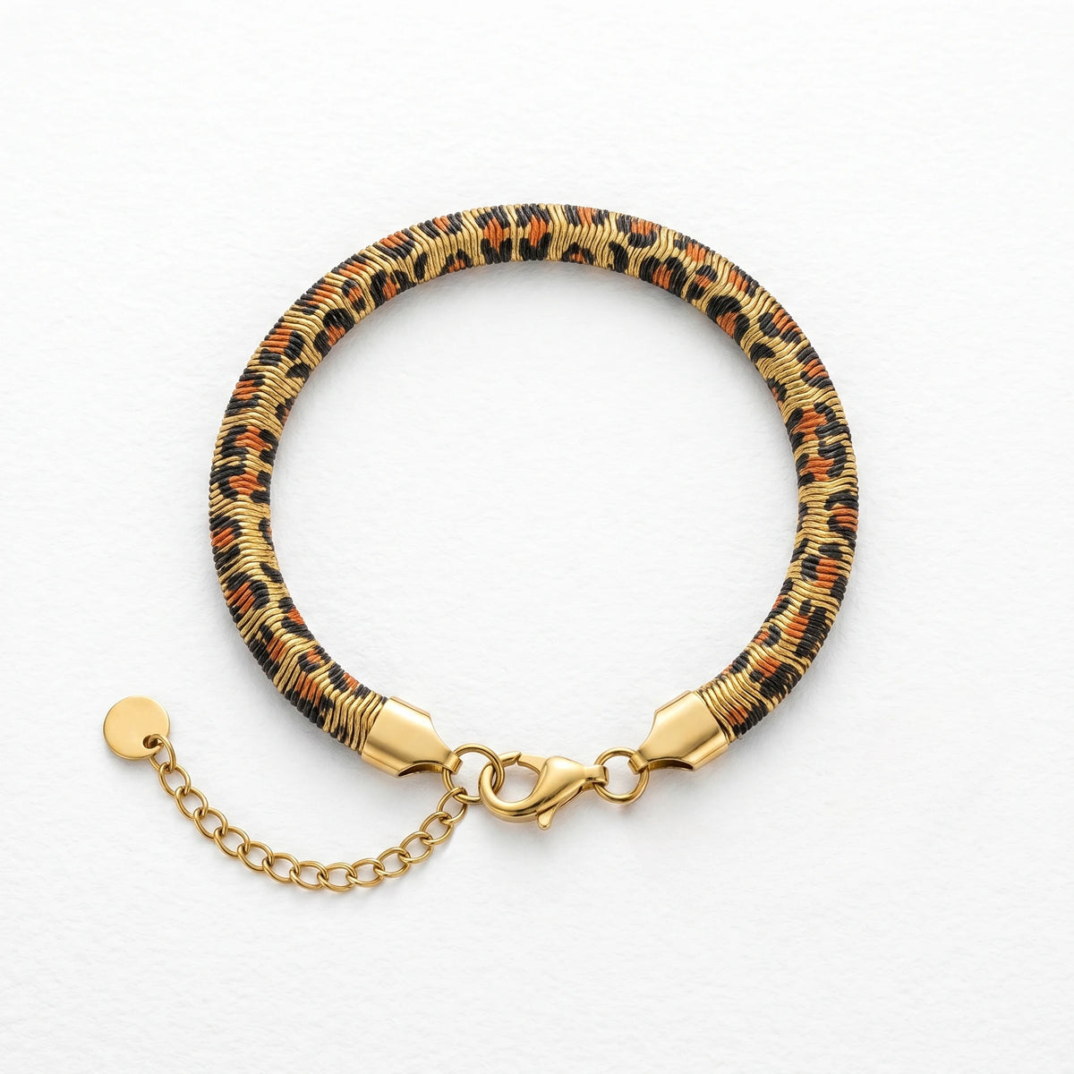 QIAOREN 10642 Trendy Leopard Print Stainless Steel Bracelet Gold Tone Snake Chain Waterproof Fashion Jewelry for Women