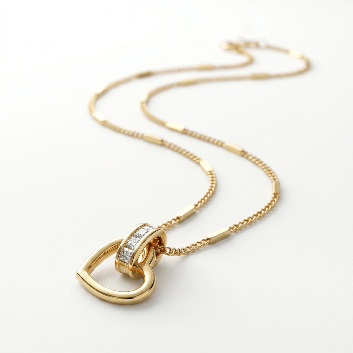 QIAOREN 10825 Tarnish Resistant Waterproof 18K Gold Plated Stainless Steel Open Heart Necklace With CZ Accent