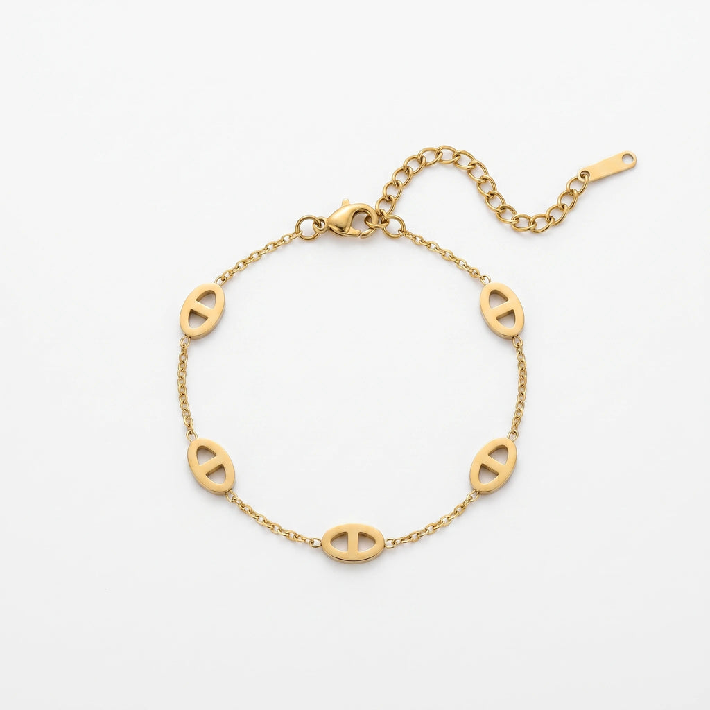 QIAOREN 13282 Gold Plated Stainless Steel Geometric Link Bracelet Minimalist Oval Chain Bracelet Adjustable Jewelry for Women