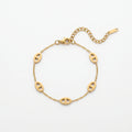 QIAOREN 13282 Gold Plated Stainless Steel Geometric Link Bracelet Minimalist Oval Chain Bracelet Adjustable Jewelry for Women