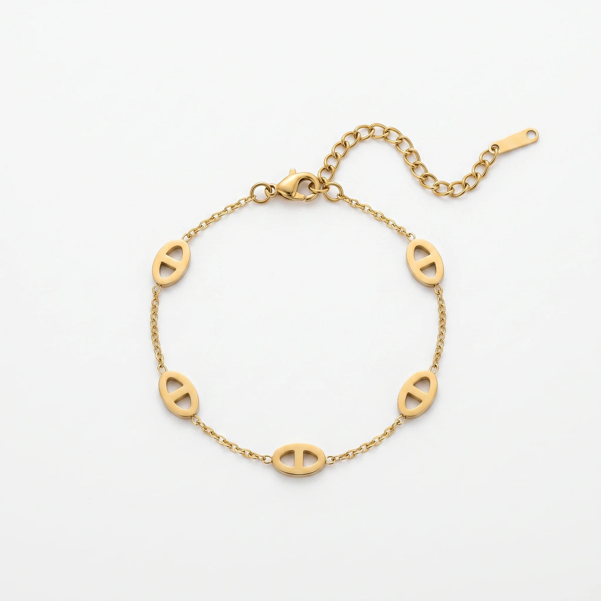 QIAOREN 13282 Gold Plated Stainless Steel Geometric Link Bracelet Minimalist Oval Chain Bracelet Adjustable Jewelry for Women