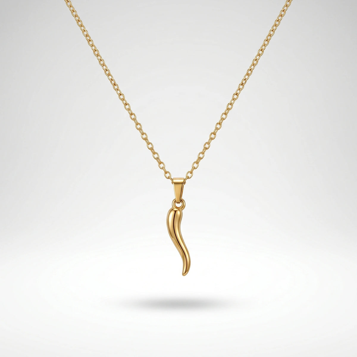 QIAOREN 11953 Elegant Minimalist Italian Horn Necklace Gold Stainless Steel Lucky Chili Pendant Protection Amulet Gift for EU US