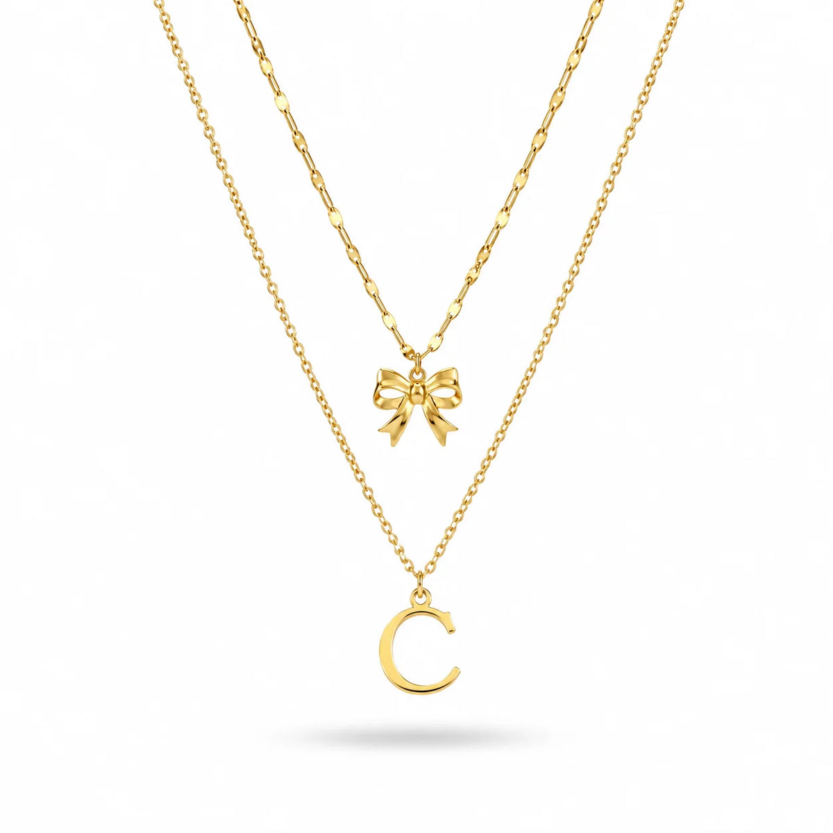 QIAOREN A-Z 26 Letter Bow Initial Necklace Stainless Steel Gold Silver Alphabet Pendant Custom Jewelry