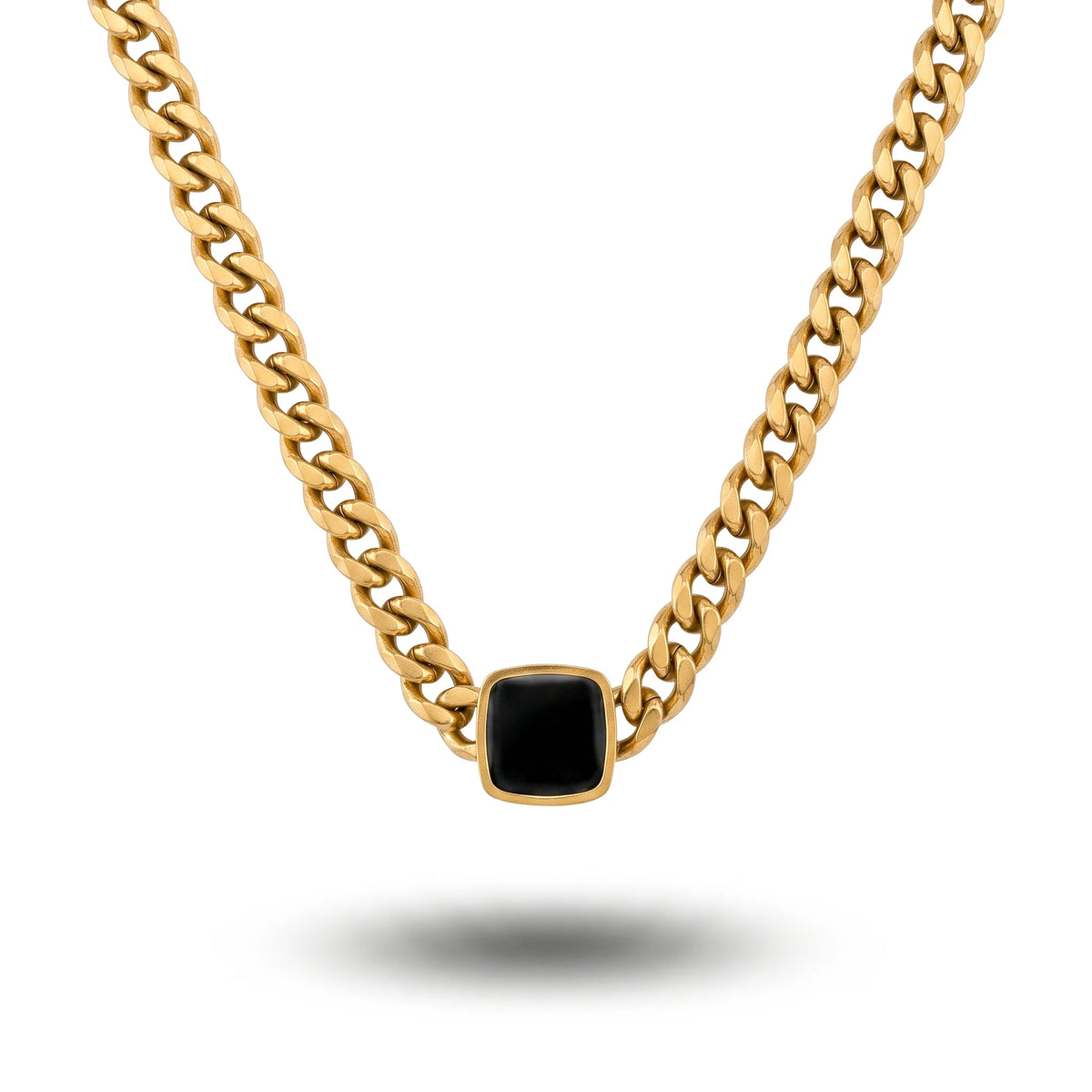 QIAOREN 10782 Vintage Black Geometric Pendant Cuban Link Necklace 18K Gold Plated Stainless Steel Waterproof  Style Jewelry