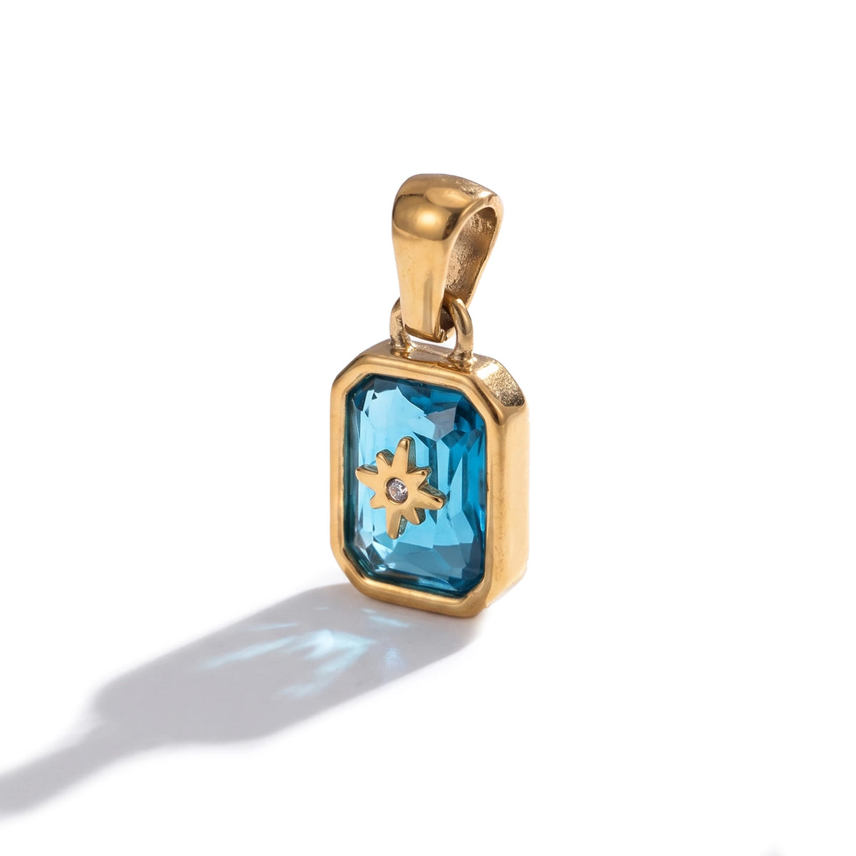 QIAOREN 13882-93 Polished Gold Vintage Birthstone Rectangle Charm for Necklace Making DIY Jewelry Gift