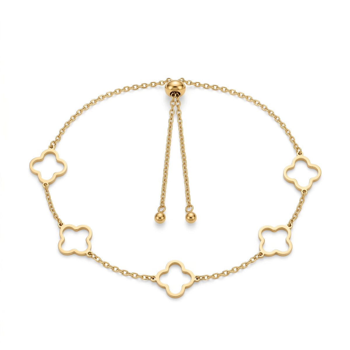 QIAOREN 11443 Tarnish Resistant Waterproof 18K Gold Plated Stainless Steel Hollow Clover Anklet