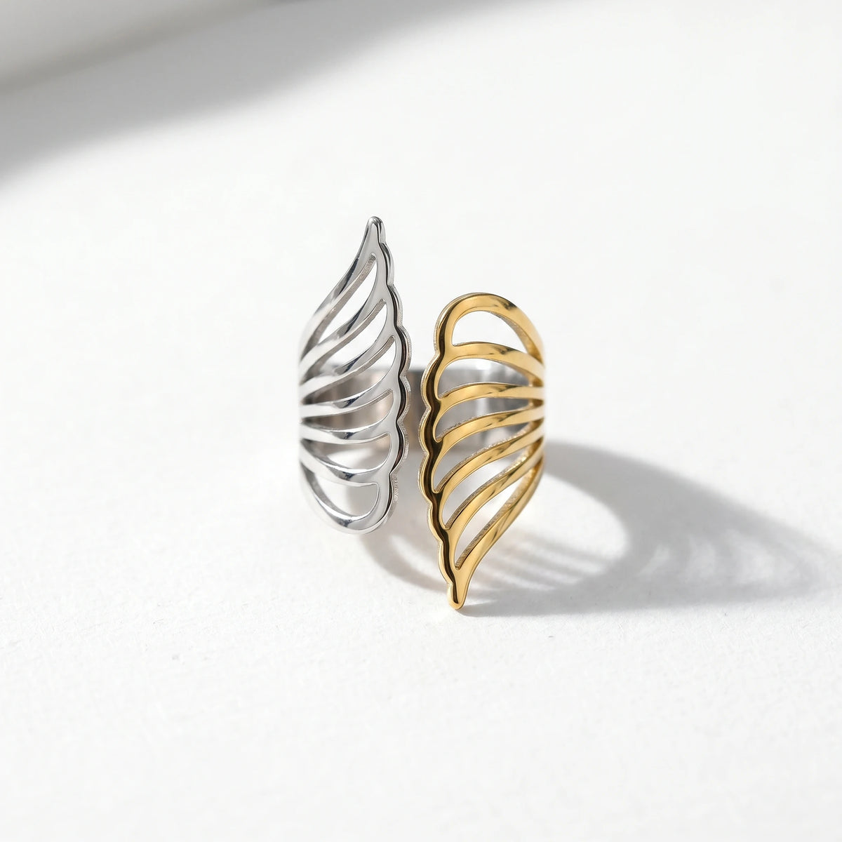 QIAOREN 12933-37 18K Gold Plated 316L Stainless Steel Two Tone Snake Star Adjustable Rings Set Tarnish Free Waterproof Jewelry