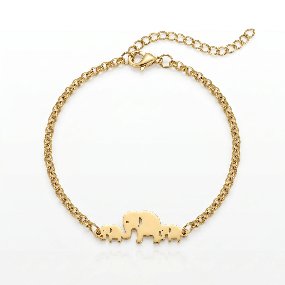 QIAOREN 11733 Tarnish Free 18K Gold Stainless Steel Elephant Family Anklet Adjustable Foot Chain