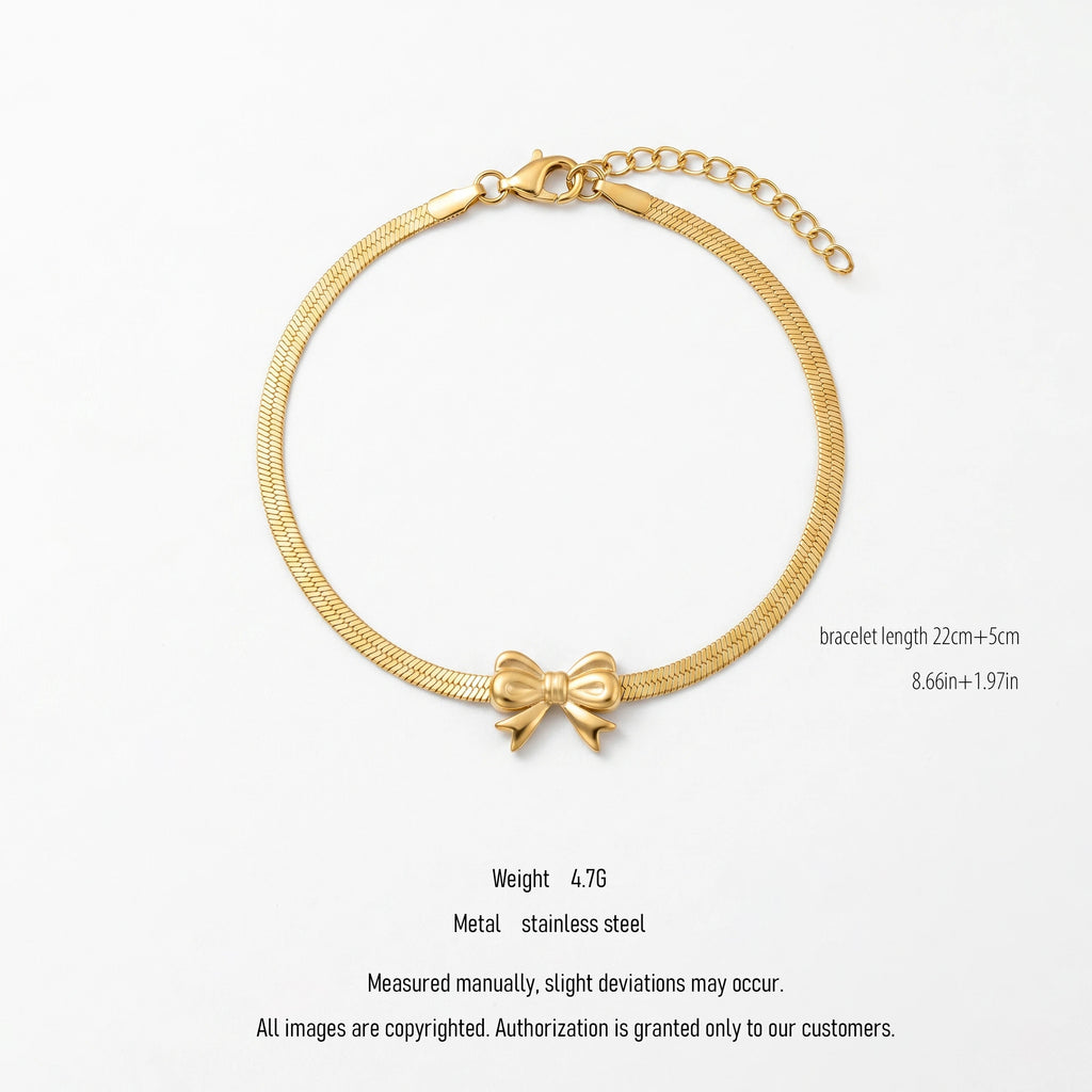QIAOREN 10639 Stainless Steel Butterfly Bow Bracelet for Women's Trendy Gift Occasion Casual Daily Wear Gold Plated