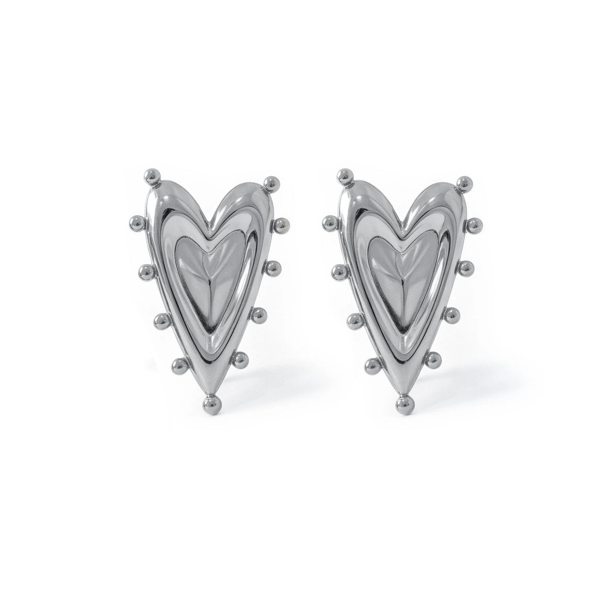 QIAOREN11789 Waterproof Stainless Steel Heart Stud Earrings 18K Gold Plated Studded Border Love Heart Jewelry US EU Gift
