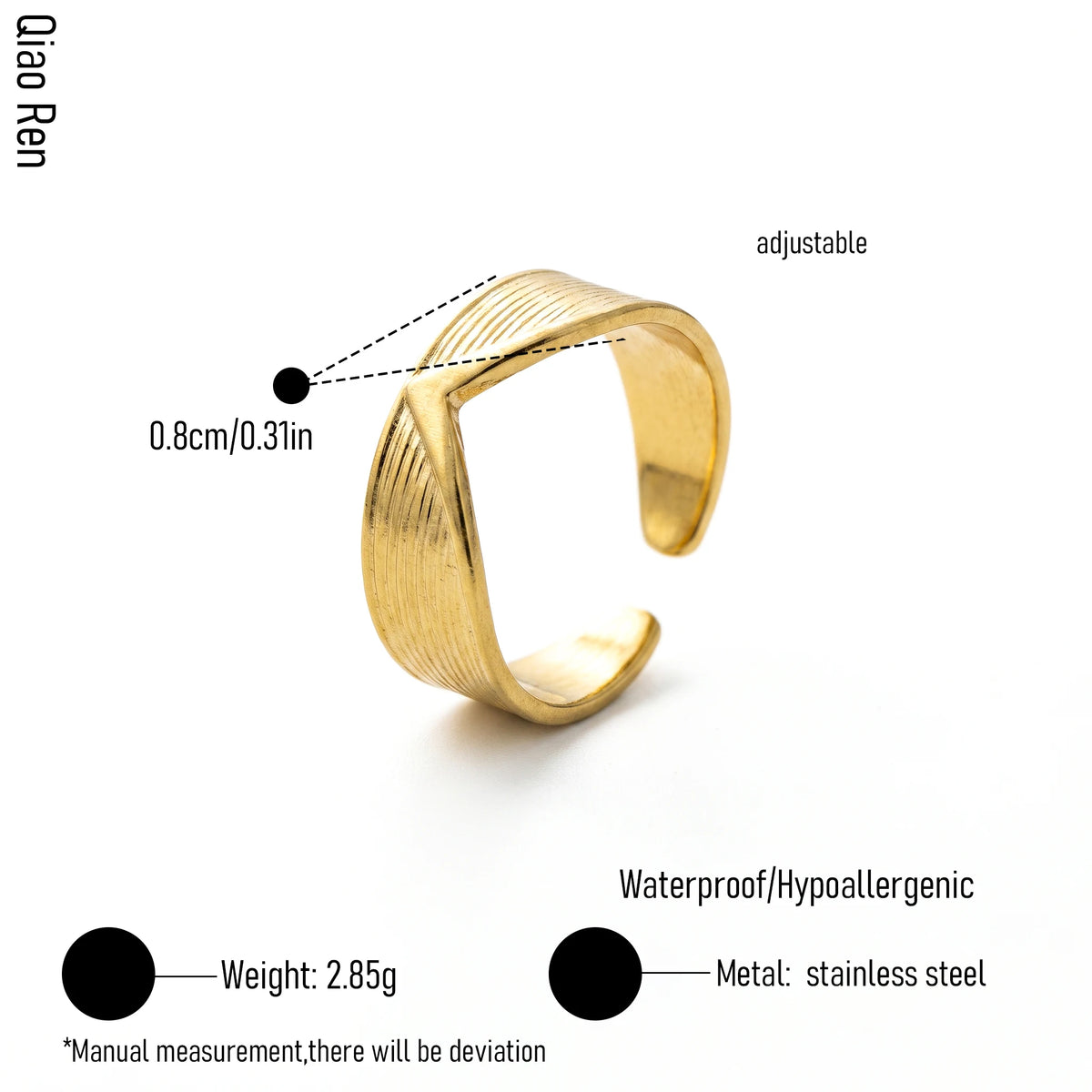 QIAOREN 14251- 61 Vintage Textured Gold Open Cuff Ring Set, Hippie Bohemian Stackable Adjustable Rings for Women