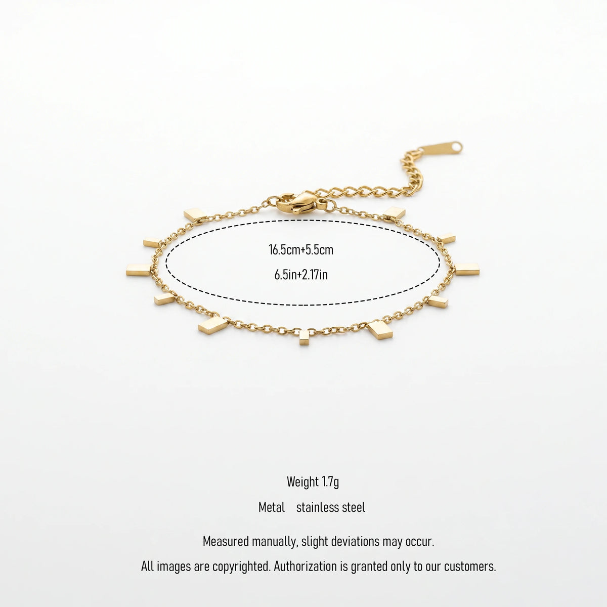 QIAOREN 13283 Gold Plated Stainless Steel Geometric Bar Charm Bracelet Minimalist Dangle Chain Bracelet for Women