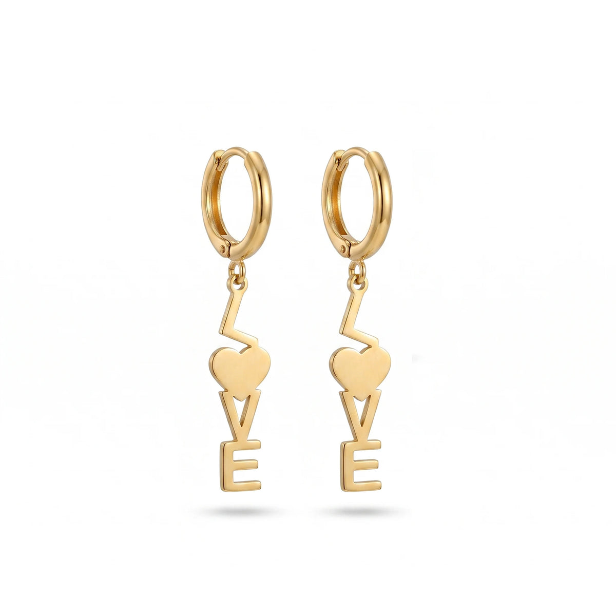 QIAOREN 11870  Gold LOVE Letter Huggie Hoop Earrings Stainless Steel Heart Initial Dangle Earrings Valentine Gift for Women US