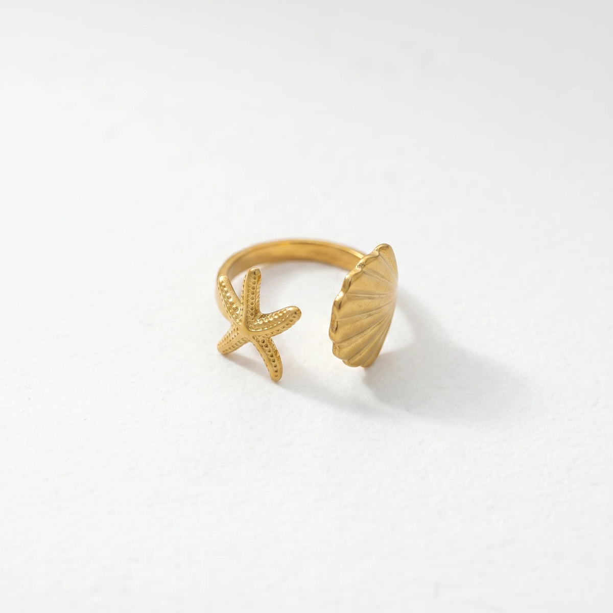 QIAOREN 13116-20 5Pcs 18K Gold Plated Stainless Steel Open Ring Set, Adjustable Stackable Durable Finger Rings