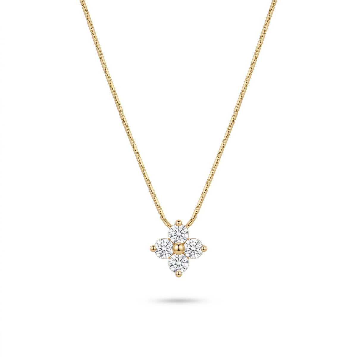 QIAOREN 13167 Gold Plated CZ Flower Pendant Necklace Stainless Steel Dainty Floral Necklace Everyday Jewelry for Women