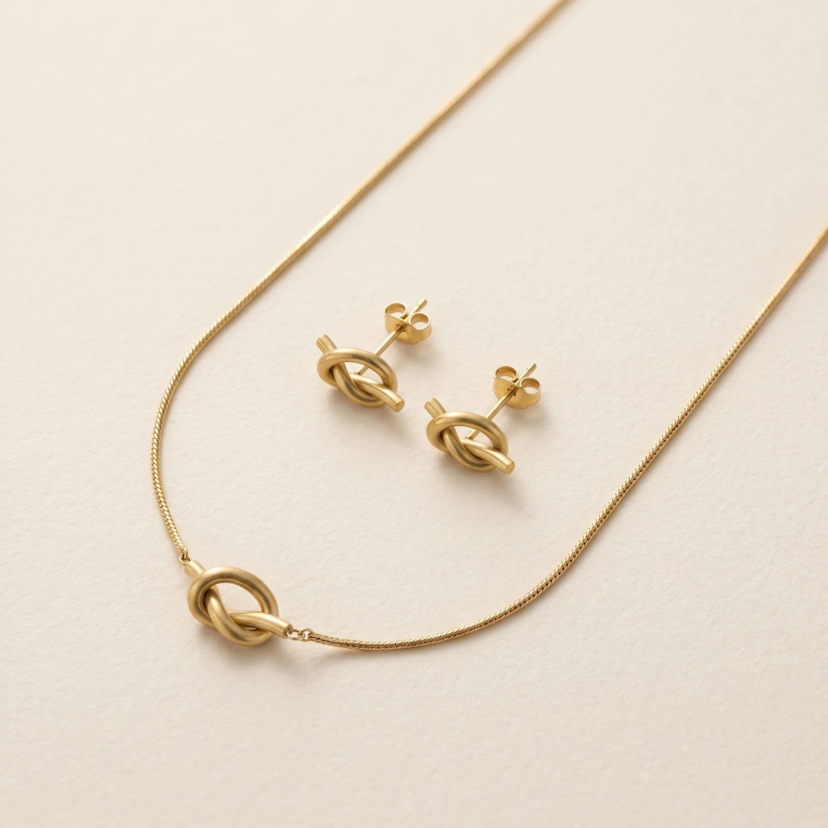QIAOREN 11739 Boho Beach Love Knot Jewelry Set 18K Gold Stainless Steel Necklace & Earrings for Women