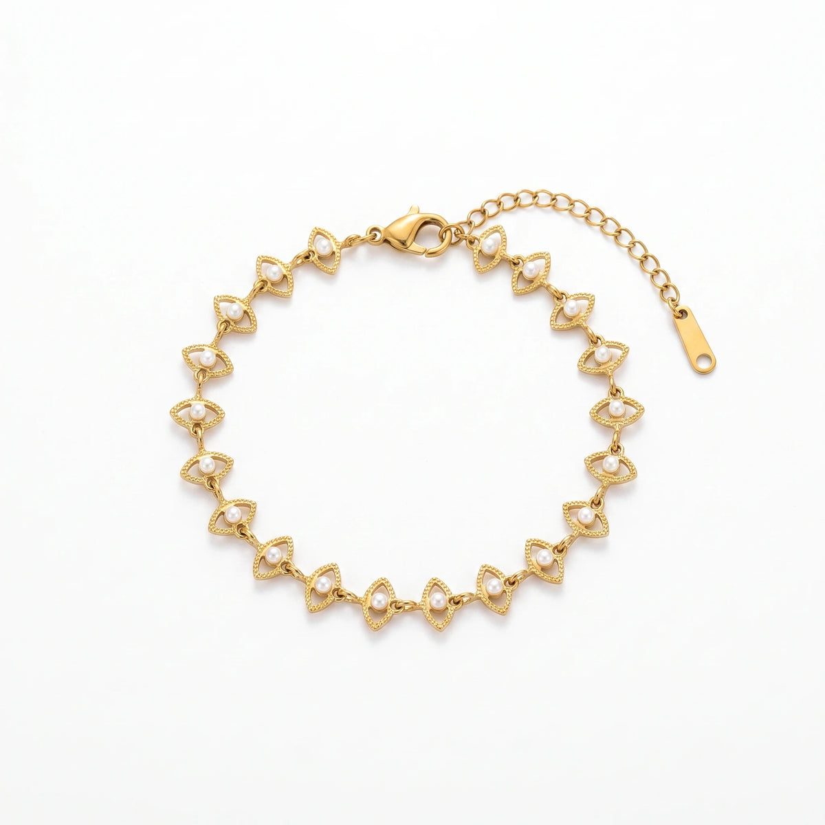 QIAOREN 13842 Stainless Steel Pearl Link Bracelet Waterproof Hypoallergenic Dainty Chain Jewelry Gift for Women
