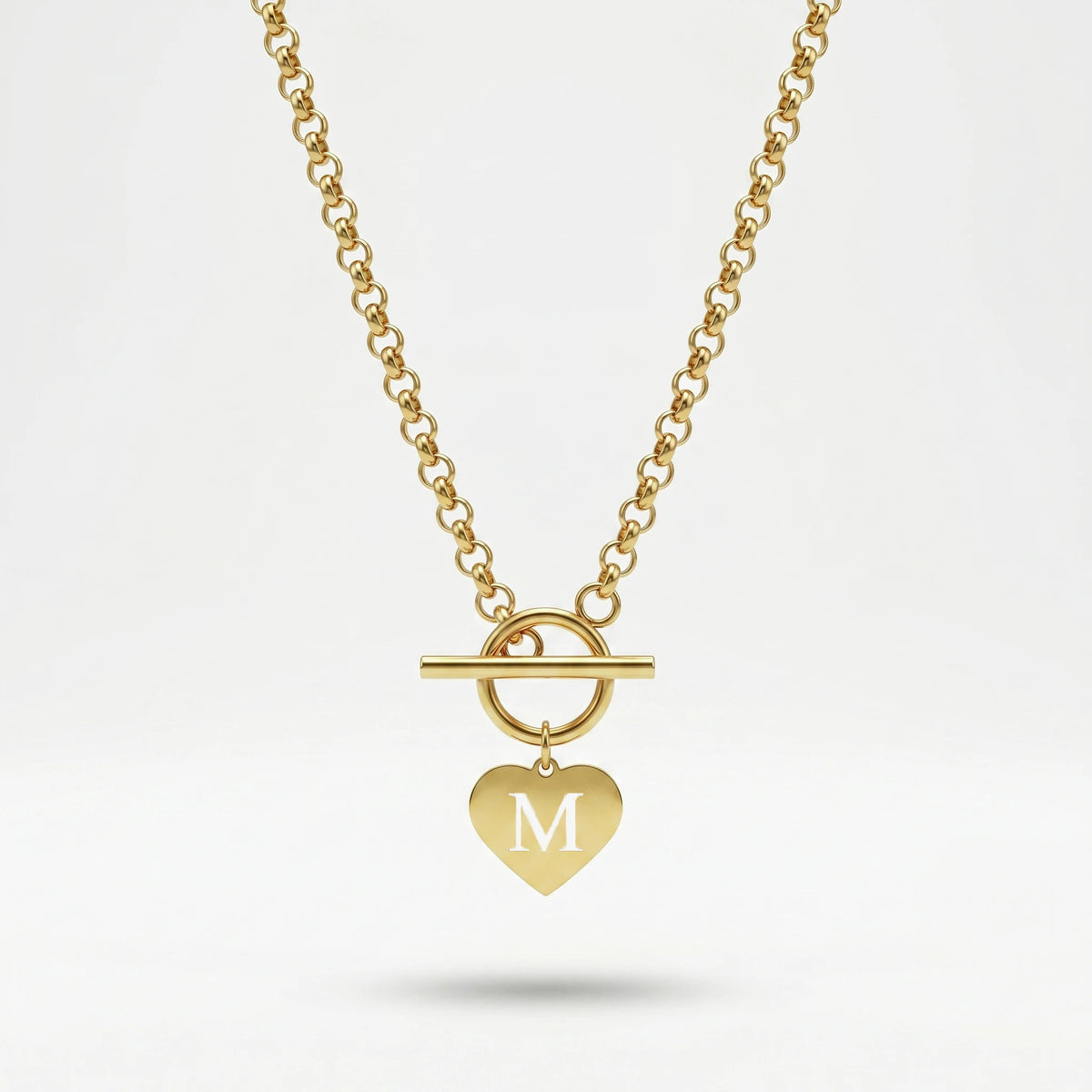 QIAOREN 10541 European American Trendy Punk Style Stainless Steel Link Chain Necklace 18K PVD Gold Plated Heart Women's Jewelry