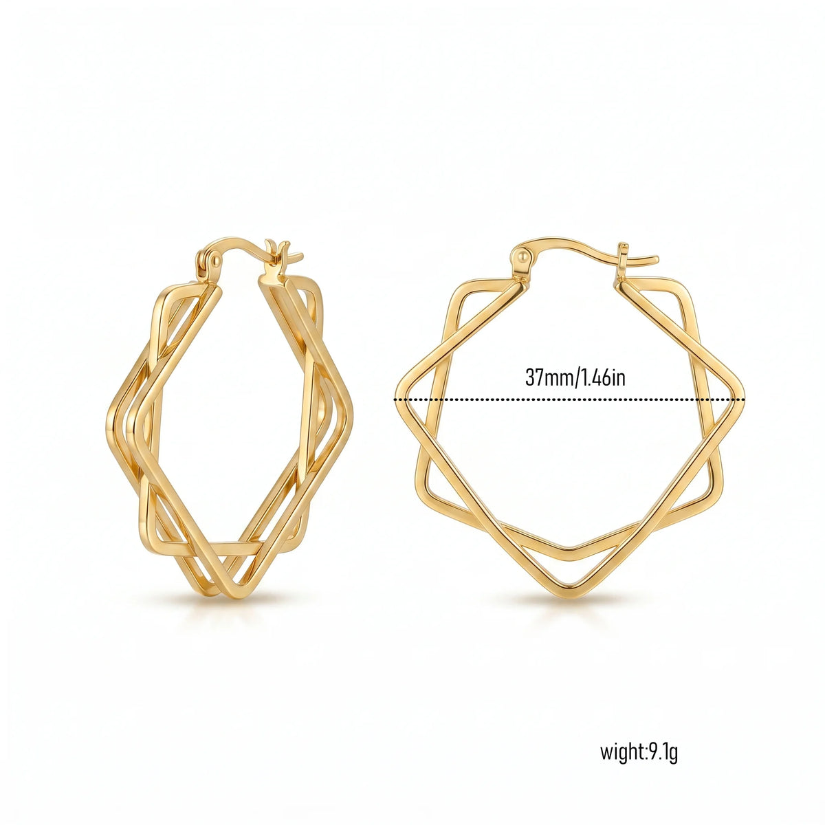 QIAOREN New  18K Gold Plated Stainless Steel Women Zircon  Hoop Earrings Set Fashion Jewelry Clip Stud Earrings