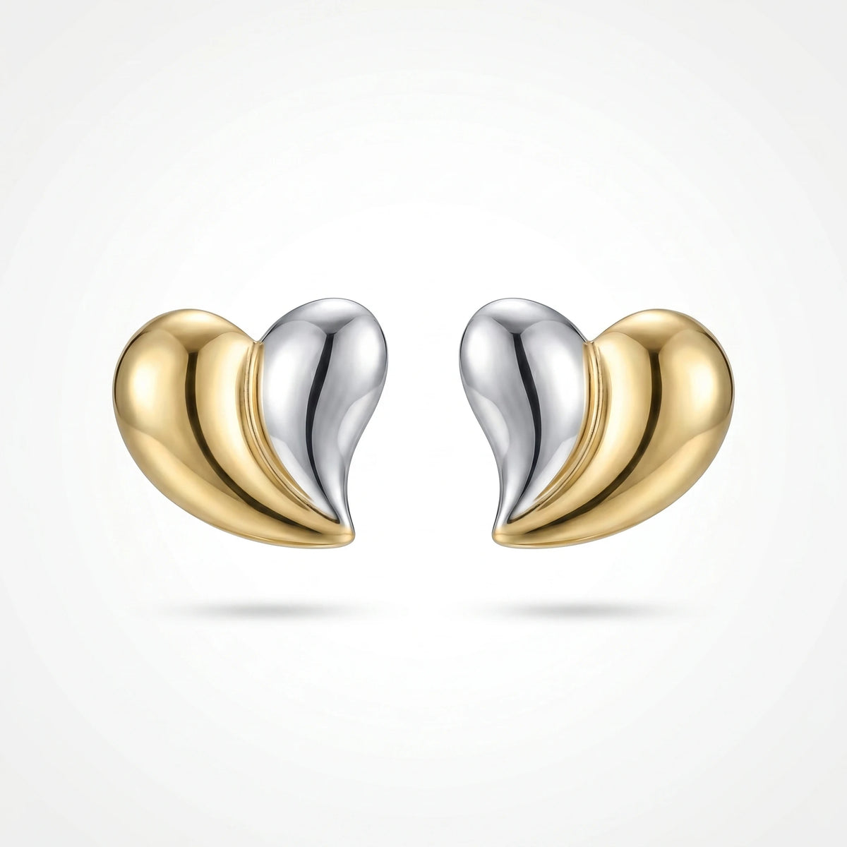 QIAOREN 12450 Tone Split Heart Stud Earrings Waterproof Stainless Steel PVD Gold Silver Contrast Glossy Love Ear Jewelry Trendy