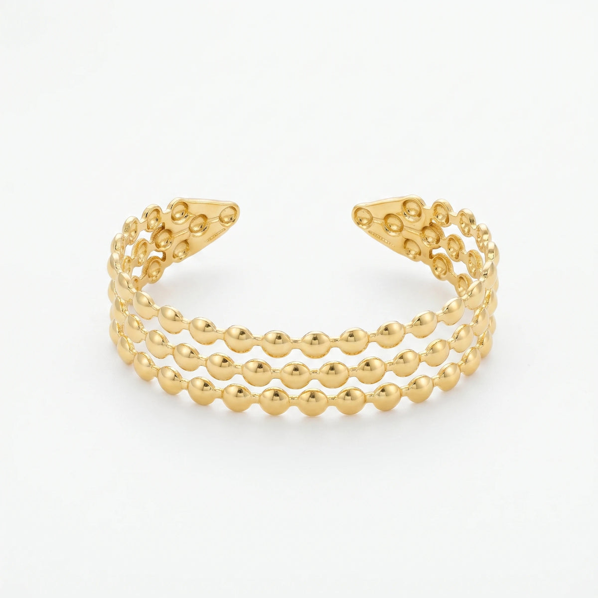 QIAOREN 12695 Classic Parallel Tiny Gold Bead Wide Open Gold Bangle Hypoallergenic Stainless Steel Hollow Stackable Bracelet