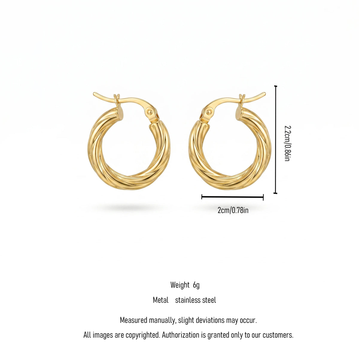 QIAOREN 12387 Twisted Texture Gold Huggie Hoop Earrings Waterproof Stainless Steel 18K PVD Plated Minimalist Daily Jewelry