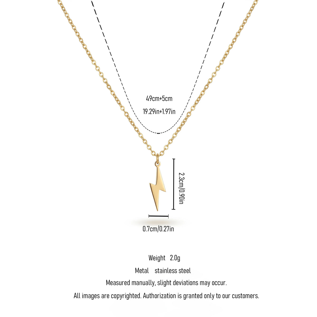 QIAOREN 11341 Dainty Edgy Lightning Bolt Necklace 18K Gold Plated Stainless Steel Casual Streetwear Jewelry