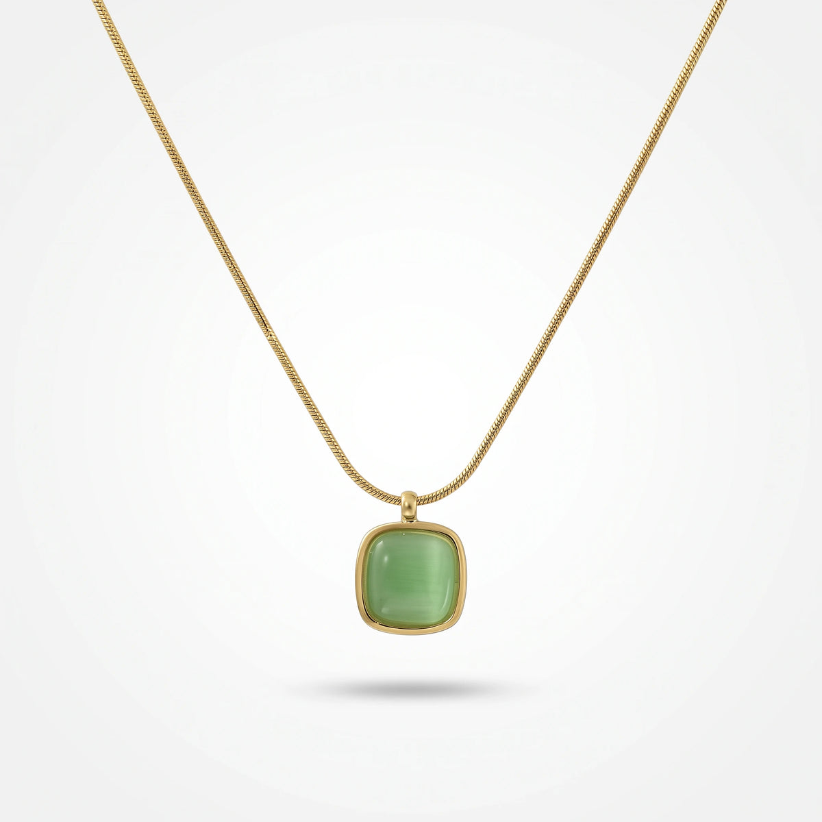 QIAOREN 13754-57  Multi Color Thin Snake Chain Pendant Necklaces with Rounded Square Cat Eye Stone Charms