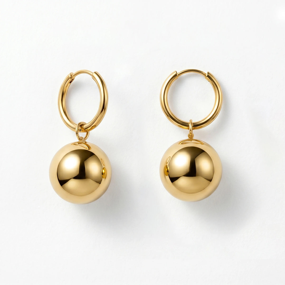 QIAOREN 10941 Wholesale Ball Charm Hoop Earrings Stainless Steel Gold Plated Hypoallergenic Trendy Women's Statement Jewelry