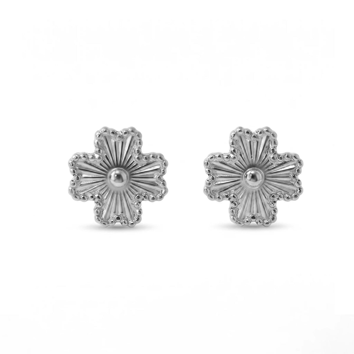 QIAOREN 11797 Vintage Radial Clover Stud Earrings Stainless Steel 18K Gold Plated Beaded  Sunburst Floral Jewelry for Women US