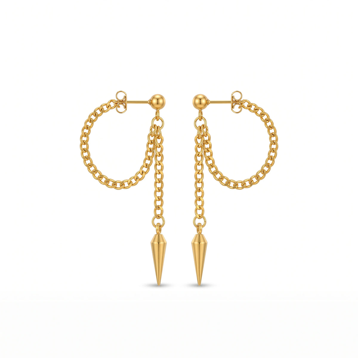 QIAOREN 10635 Hot Sale Chain Tassel Spike Earrings Stainless Steel Gold Plated for Women