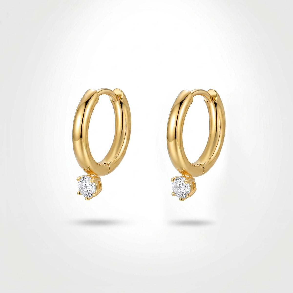 QIAOREN 12515 Stock Waterproof Tarnish Free Solitaire CZ Drop Earrings Stainless Steel Platinum Plated Small Chunky Hoops