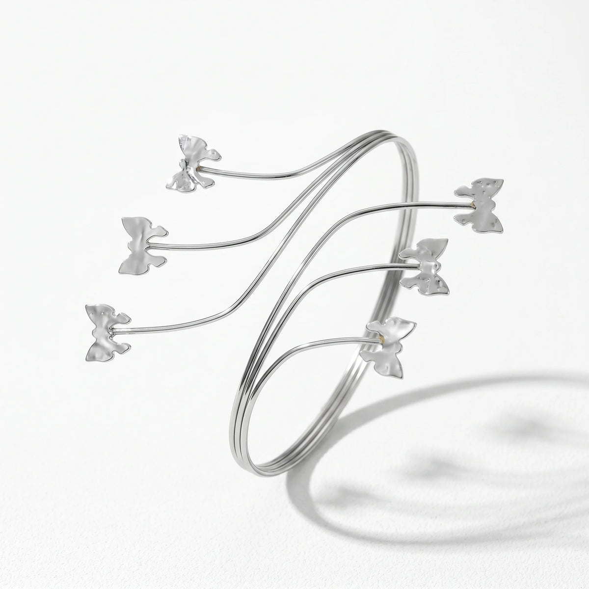 QIAOREN 12814 Adjustable Butterfly Armlet Y2K Fairycore Fluttering Bangle Stainless Steel Statement Silver Upper Arm Jewelry