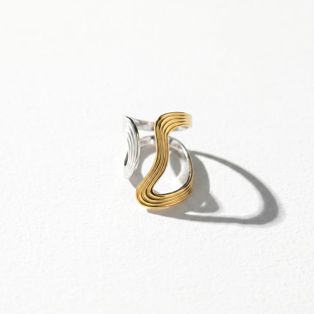 QIAOREN 12954-58 Gold Plated Stainless Steel Two Tone Snake Star Adjustable Rings Set Tarnish Free Waterproof Jewelry