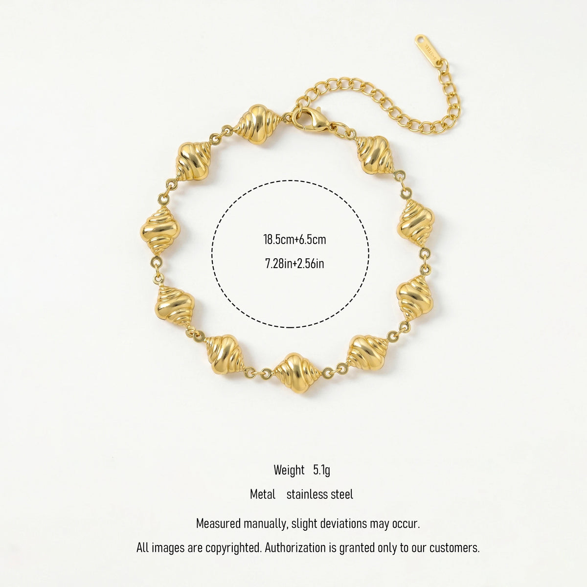 QIAOREN 12033 Europe Hot Hypoallergenic Stainless Steel Spiral Seashell Bracelet Glossy Conch Bead Adjustable Lobster Clasp