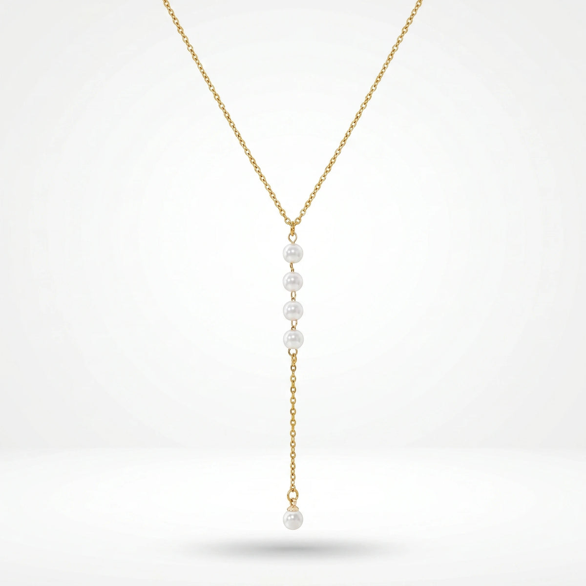 QIAOREN 13161 Gold Plated Pearl Y Necklace Stainless Steel Dainty Lariat Necklace Minimalist Pendant Jewelry for Women