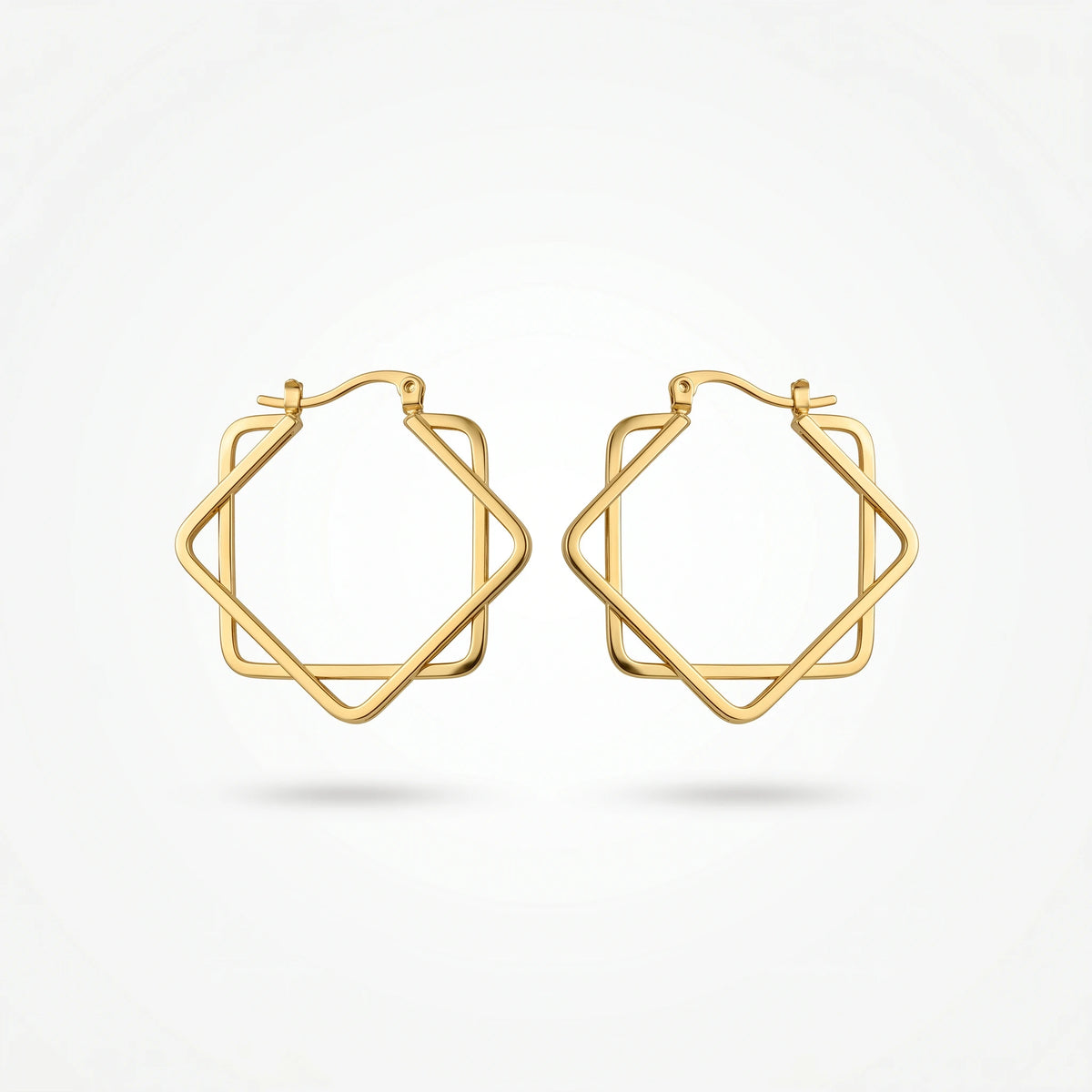QIAOREN 12420 Trendy Geometric Double Square Hoop Earrings Gold Stainless Steel 8-Pointed Star Octagram Large Hoops Women US EU