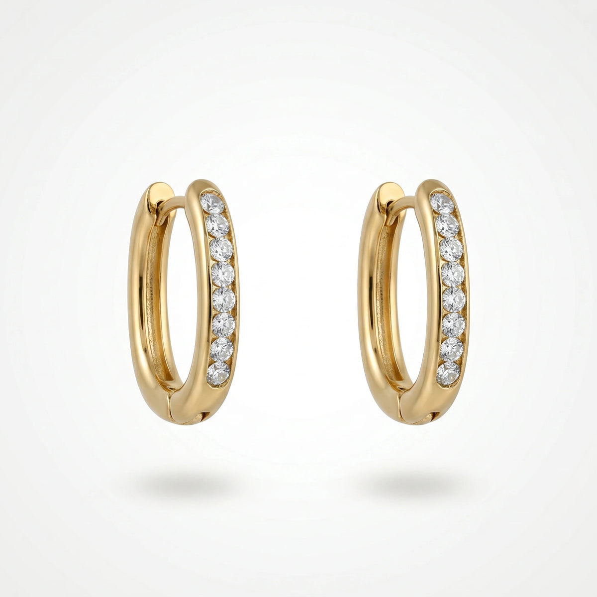 QIAOREN 12343 Women Gold Plated Stainless Steel Rectangle Hoop Earrings Single Row Cubic Zirconia Huggie Hoops Daily Jewelry