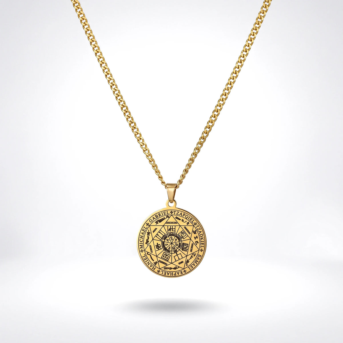 QIAOREN 11757 Anti-Tarnish 18K Gold Plated  Seven Archangel Stainless Steel Christian Solomon Pentagram Necklace