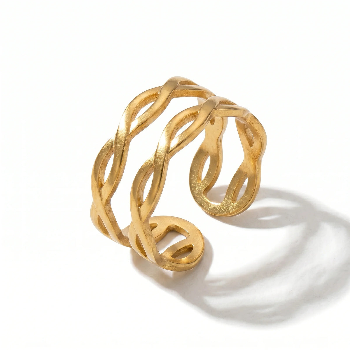 QIAOREN 10710 Tarnish Resistant 18K Gold Plated Stainless Steel Ring Watch Set 5Pcs Adjustable Open Stackable Quartz Rings Women