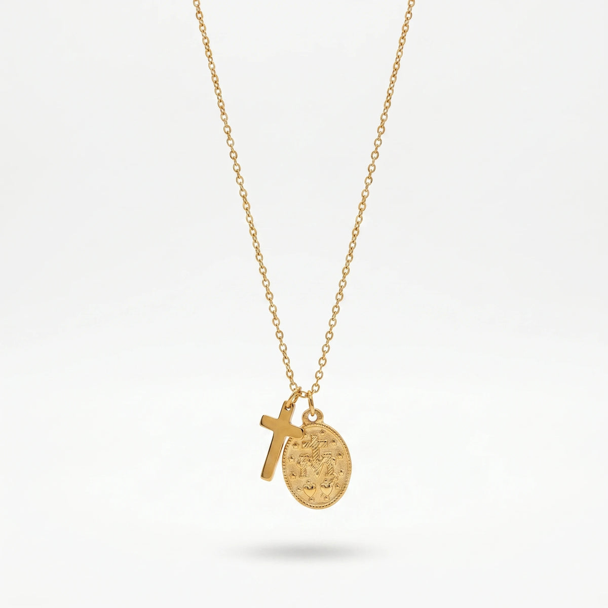 QIAOREN 10547 Hypoallergenic Adjustable for Medal Cross Necklace Gold Plated Stainless Steel Tarnish Free Jewelry for Women