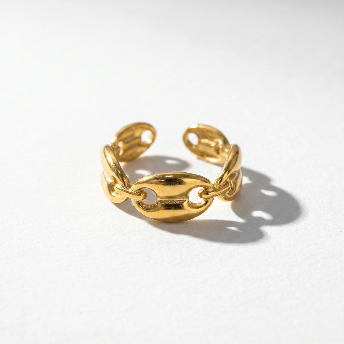 QIAOREN 5Pcs 18K Gold Plated Stainless Steel Open Ring Set, Adjustable Stackable Durable Finger Rings
